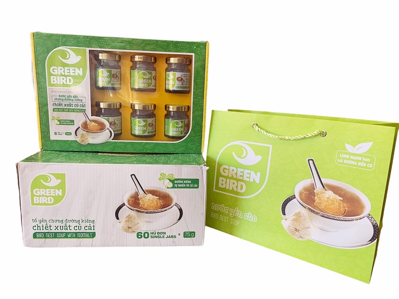 Thùng Hộp quà Nước yến chưng đường kiêng Green Bird 6 hũ 72gr
