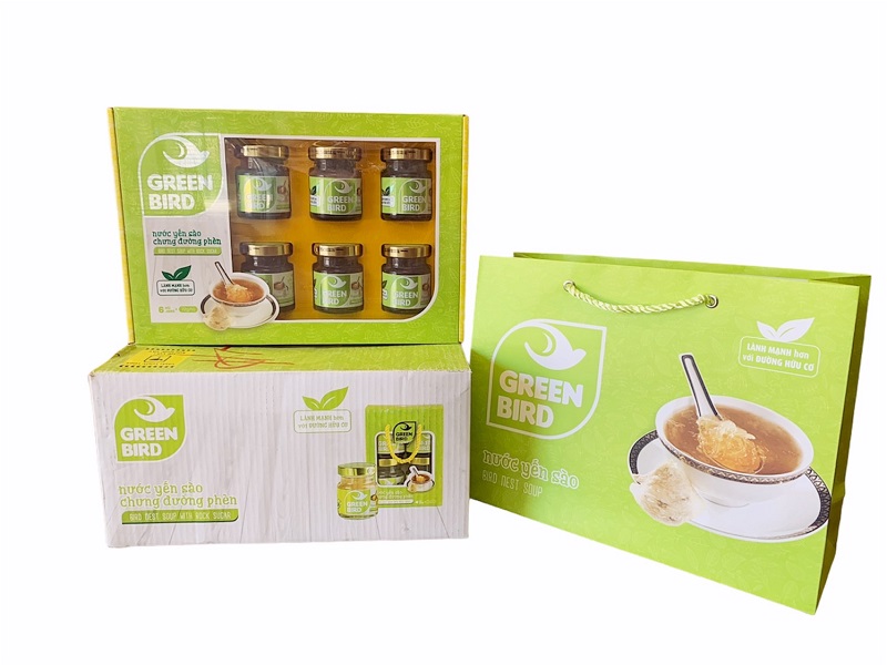 Thùng Hộp quà Organic – Nước yến chưng đường phèn Green Bird 6 hũ 72gr